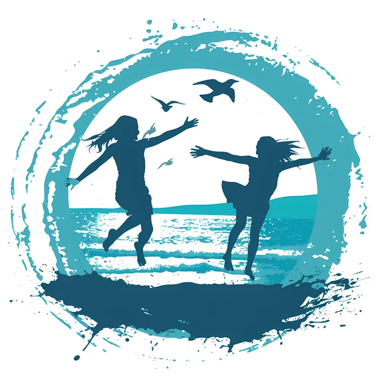 Silhouette of Girls Enjoying on the Beach