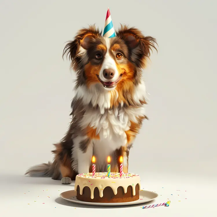 Adorable Dog Celebrating Birthday with Cake