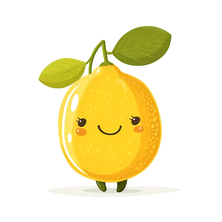 Happy Lemon with Leaf Cartoon Illustration