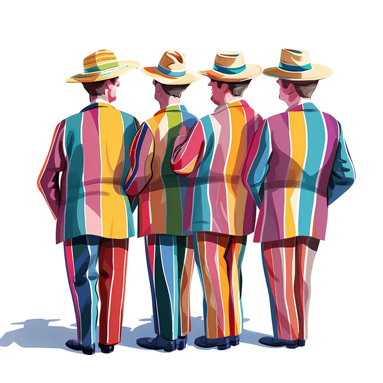 Group of Men in Colorful Striped Suits