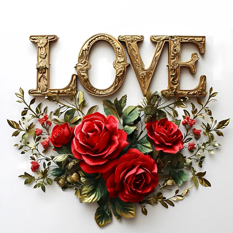 Golden LOVE with Red Roses