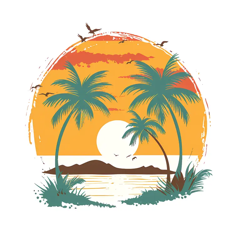Sunset Beach with Palm Trees