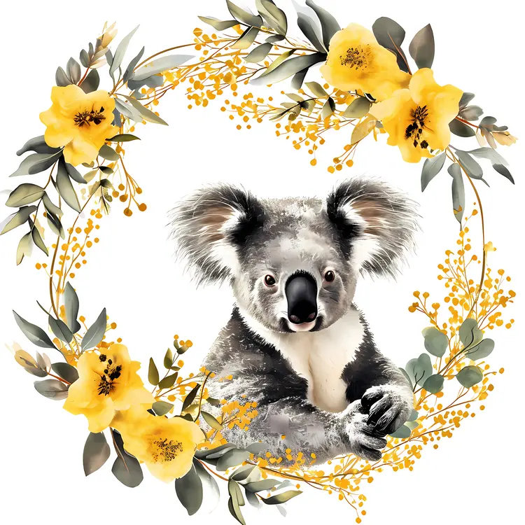 Cute Koala in Floral Wreath