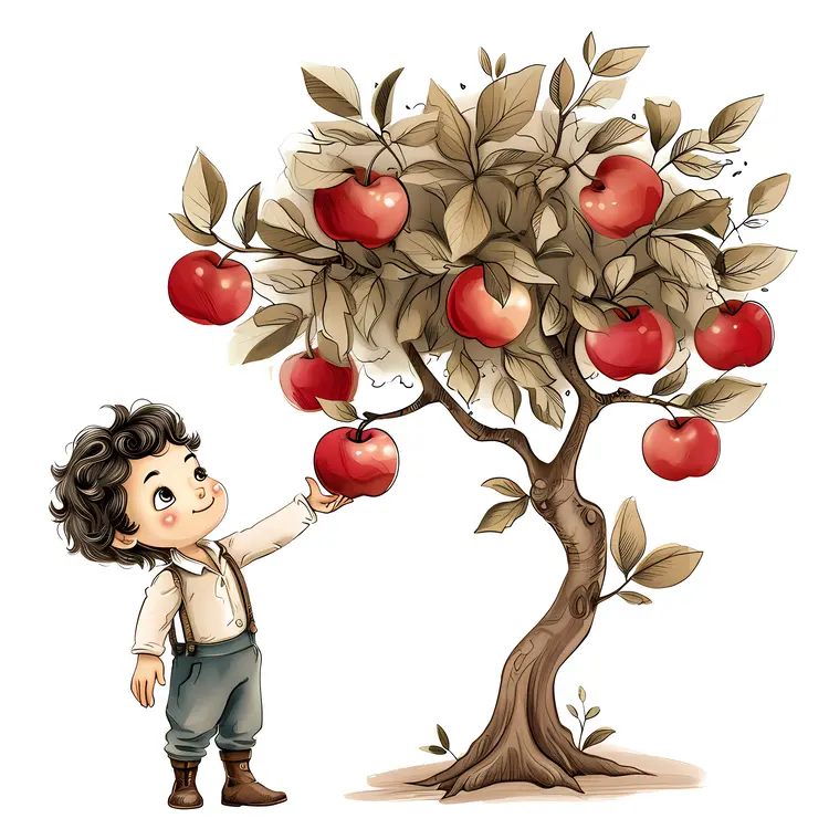 Boy Picking Apples from Tree