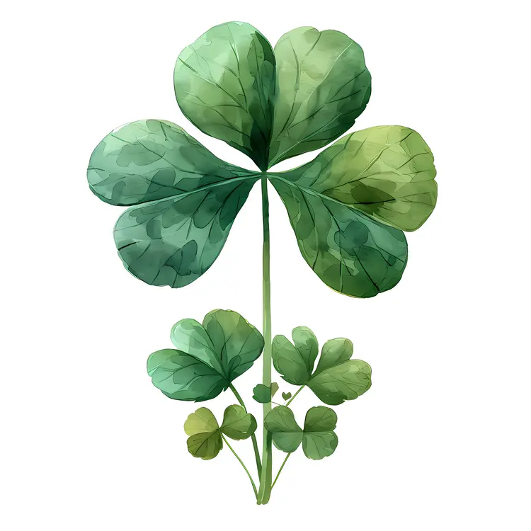 Green Three-leaf Clover with Two Smaller Clovers Illustration