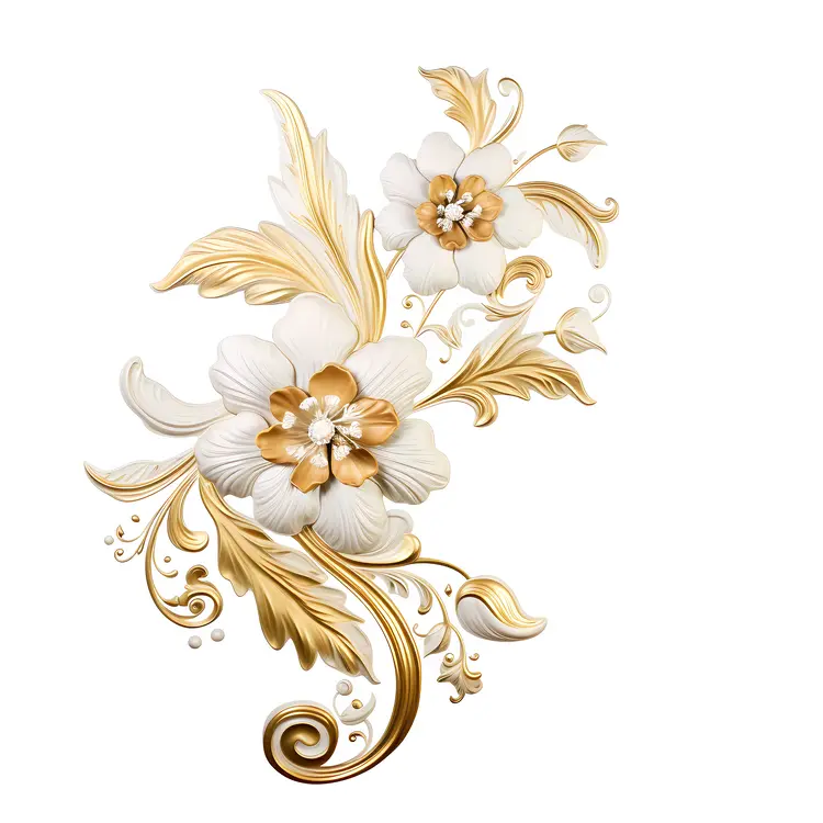 Elegant Golden and White Floral Ornament