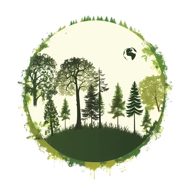 Forest Silhouette with Earth Illustration