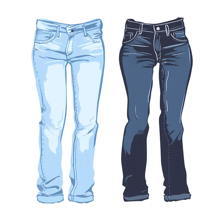 Light and Dark Blue Jeans with Rolled Cuffs