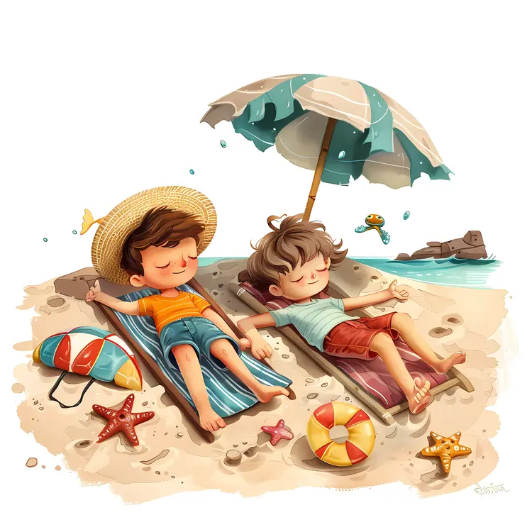 Children Relaxing on Beach