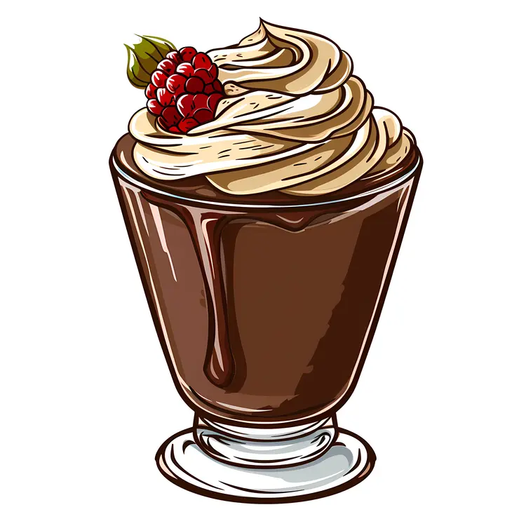 Chocolate Dessert with Whipped Cream and Raspberry