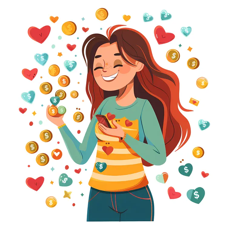 Happy Woman with Coins
