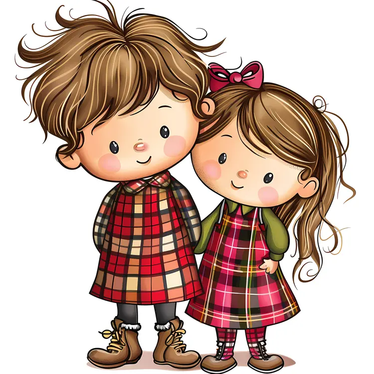 Cute Kids in Plaid Dresses