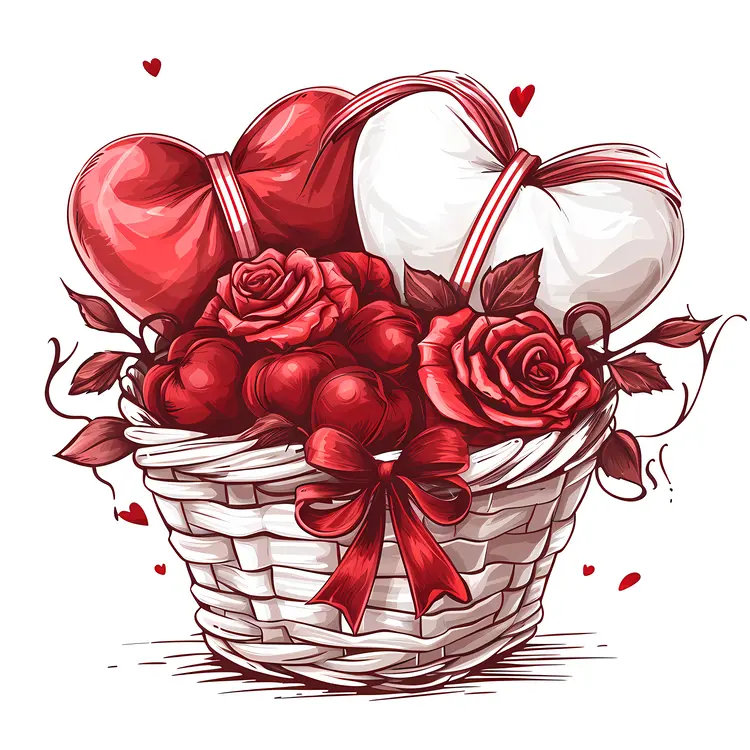 Heart Basket with Roses for Valentine's Day
