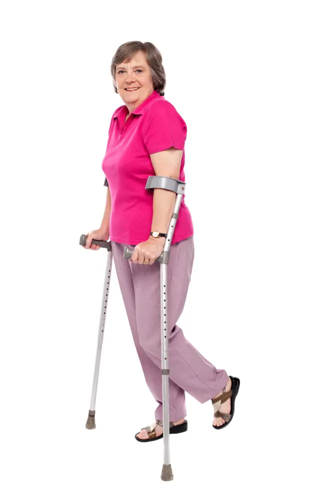 Smiling Woman with Crutches