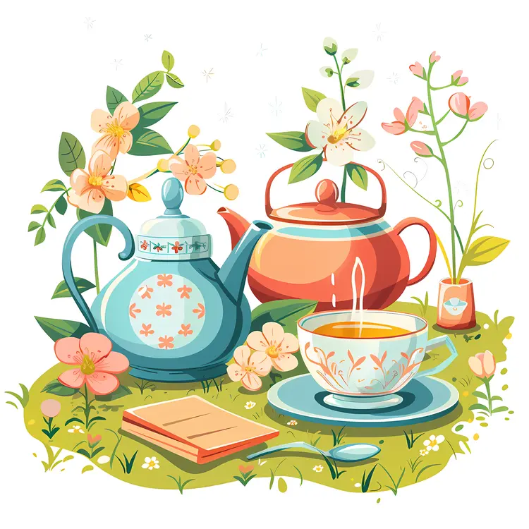 Tea Set with Teapot and Flowers