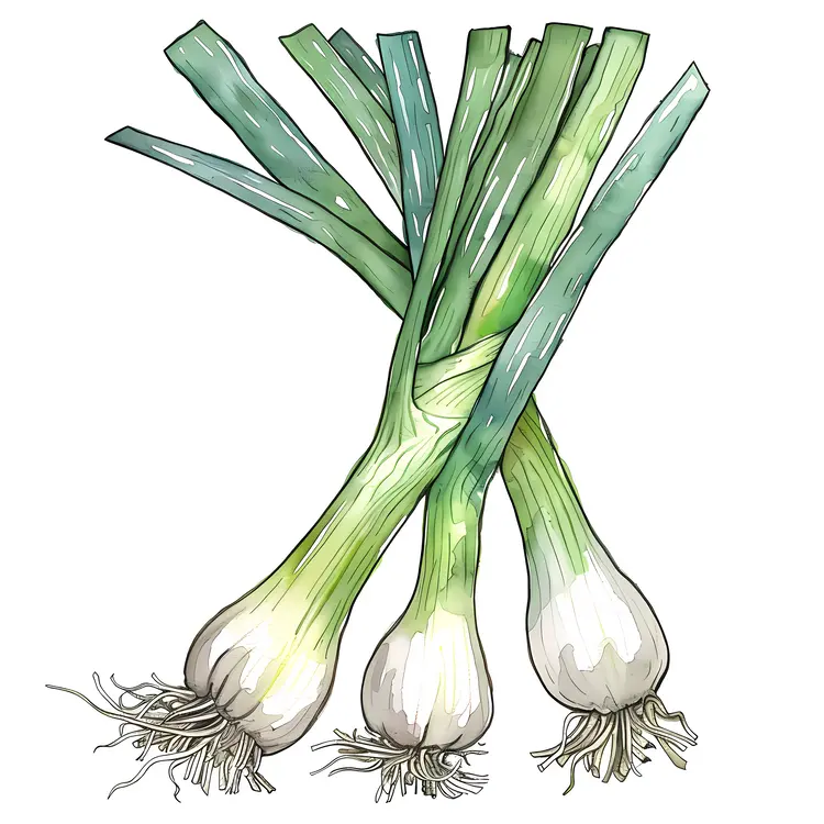 Green Onions Hand-Drawn Illustration