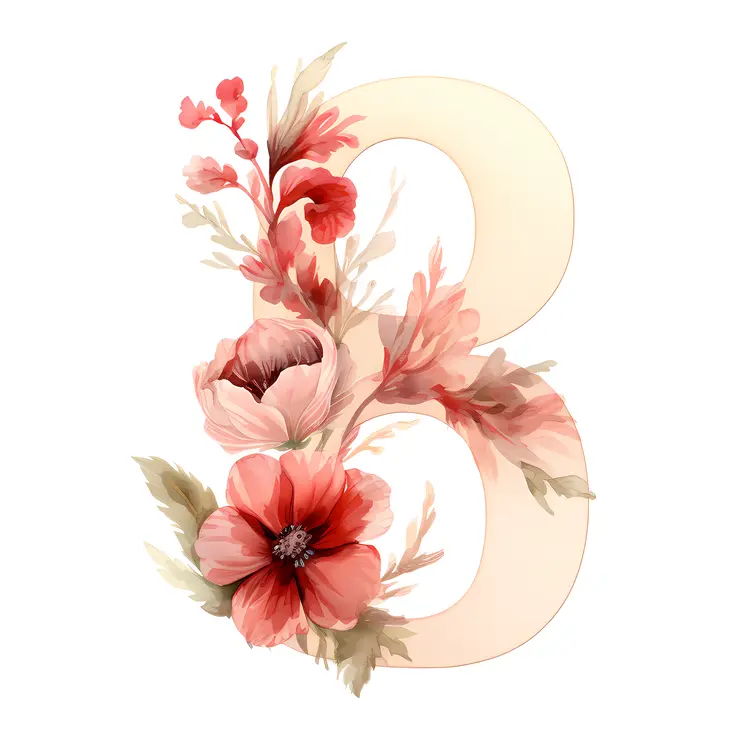 Floral Number 8 with Pink Flowers