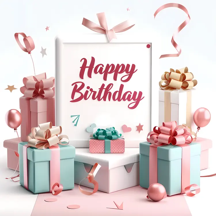 Happy Birthday Greeting Card with Gifts and Balloons