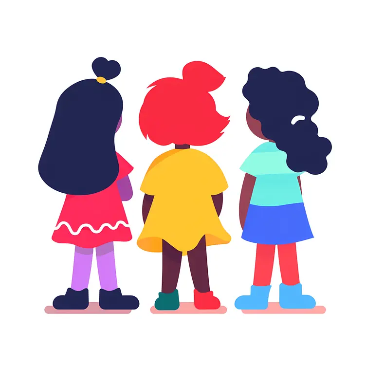Colorful Cartoon Children Back View