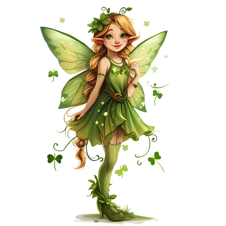 Green Fairy with Wings and Dress