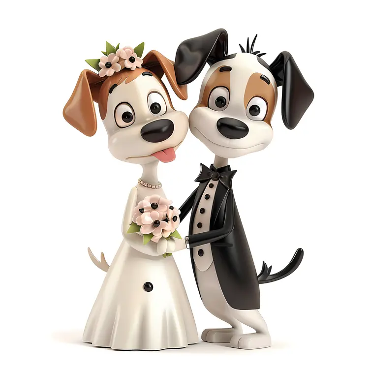 Cartoon Dogs in Wedding Attire