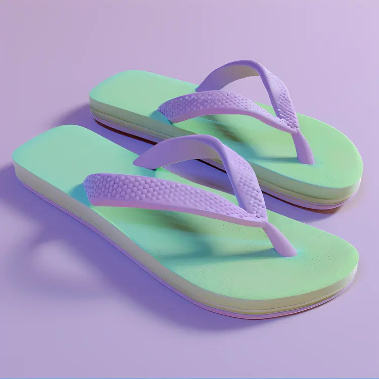Green and Purple Flip Flops on Purple Background