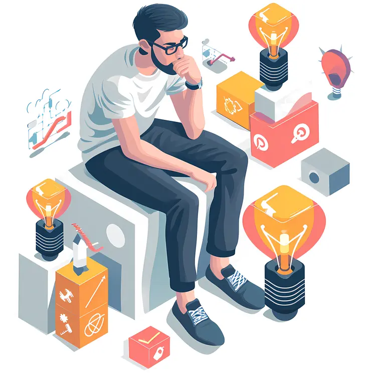 Man Thinking with Light Bulbs