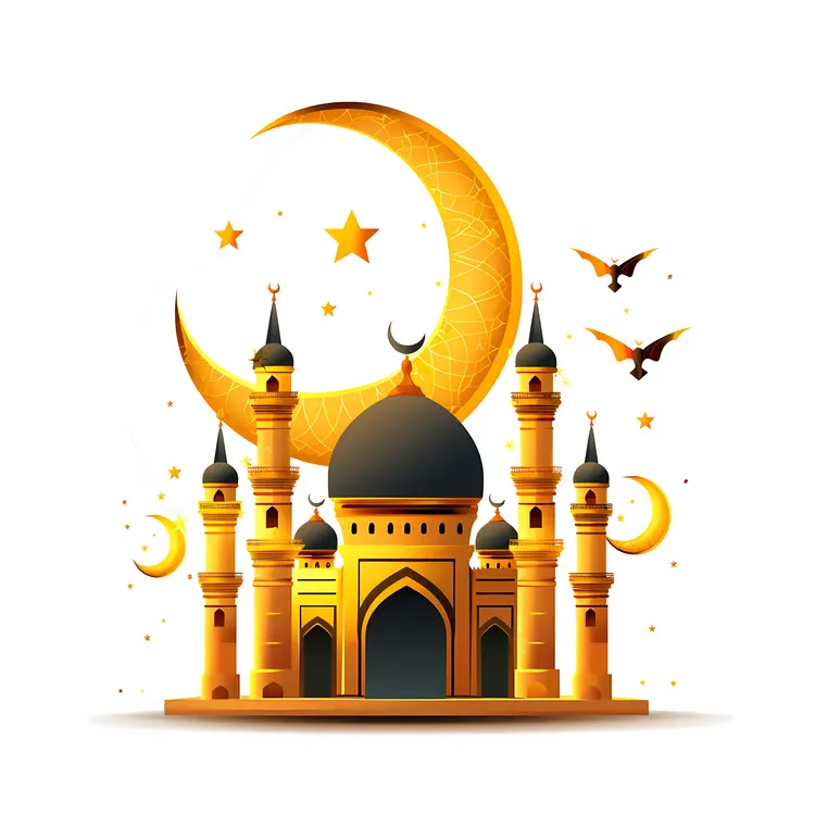 Golden Mosque with Crescent Moon and Stars