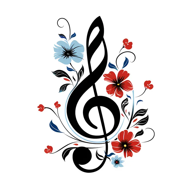 Black Treble Clef with Flowers