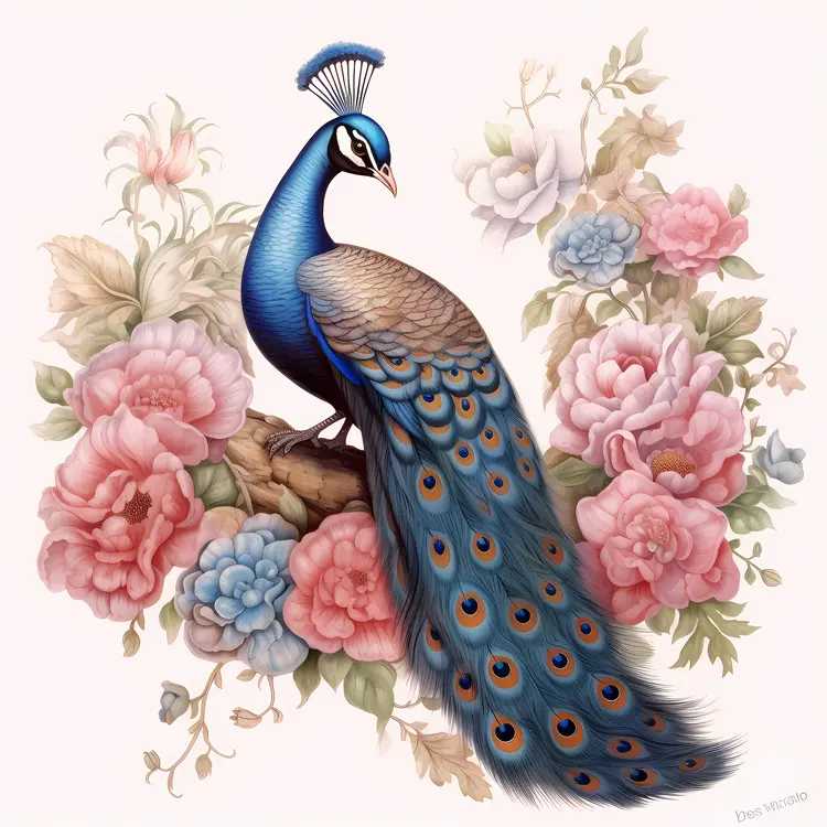 Elegant Peacock with Floral Background