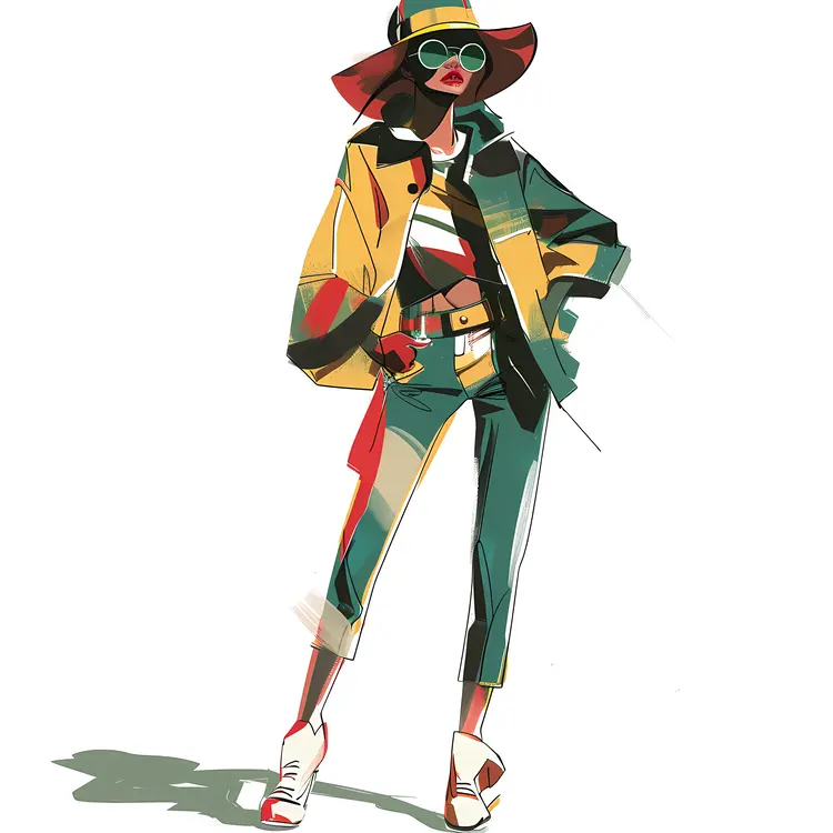 Fashionable Woman in Colorful Outfit
