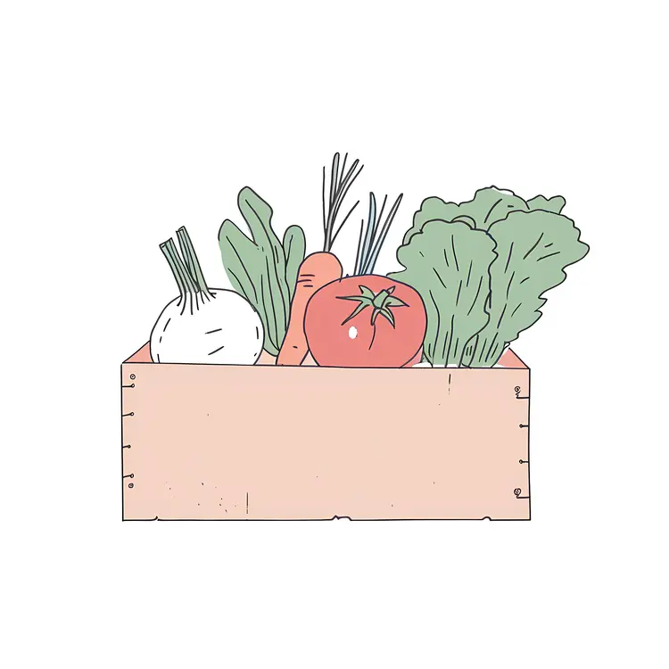 Simple Illustration of Fresh Vegetables in a Box