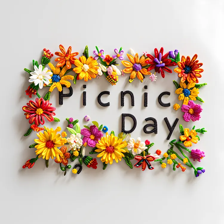 Colorful Picnic Day Text with Floral Decoration