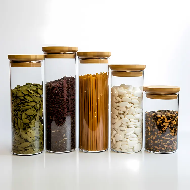 Glass Jars with Spices for Kitchen Storage