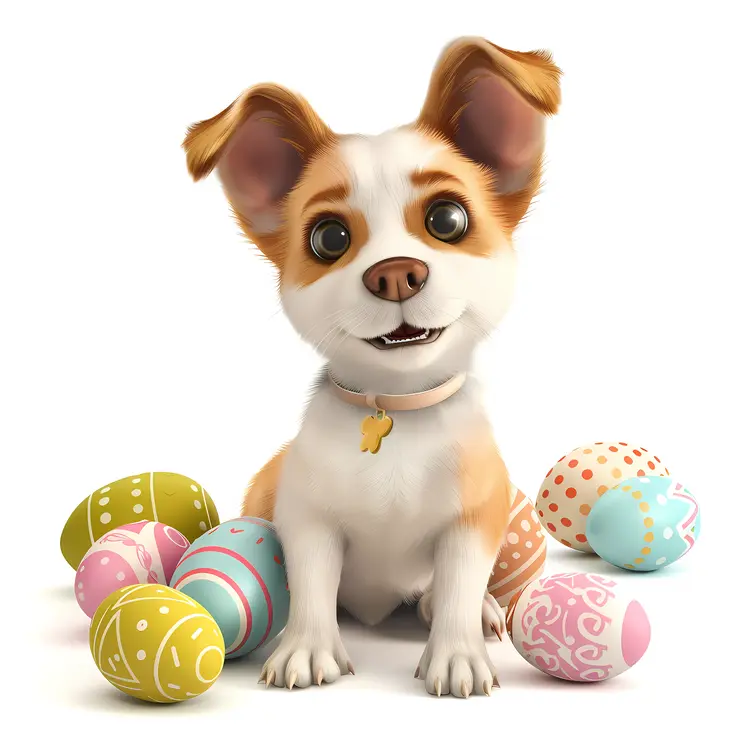 Adorable Puppy with Colorful Easter Eggs