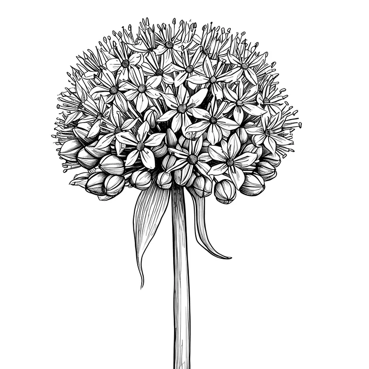 Black and White Allium Blossom Illustration