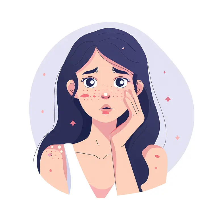 Illustration of Worried Woman with Acne