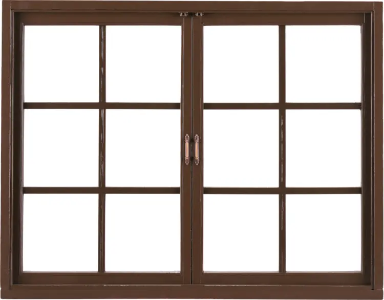 Brown Window Frame with Glass Panels