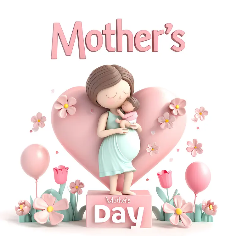 Mother's Day Illustration with Heart and Mother