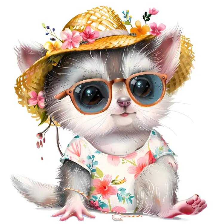 Adorable Cat in Summer Outfit
