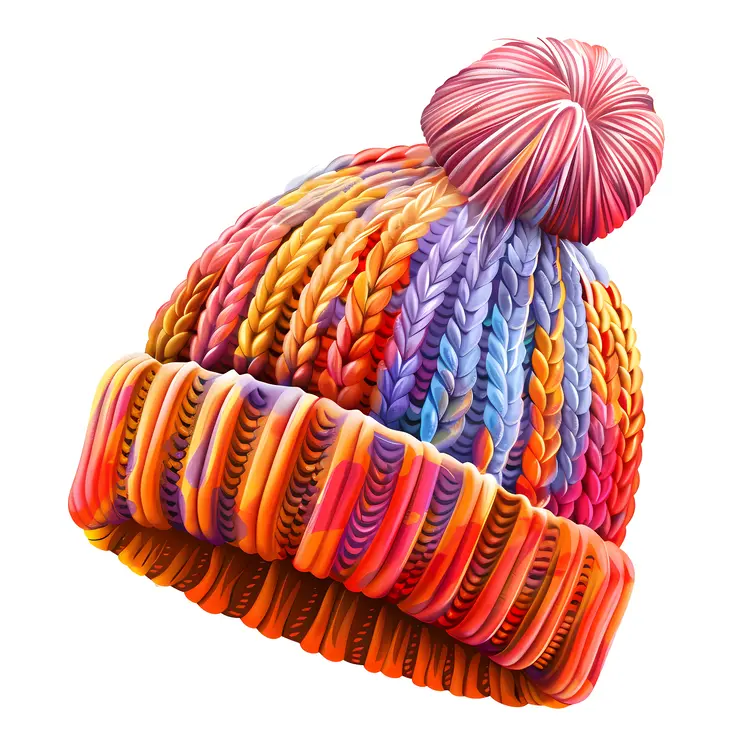 Vibrant Knitted Hat with Pom-Pom