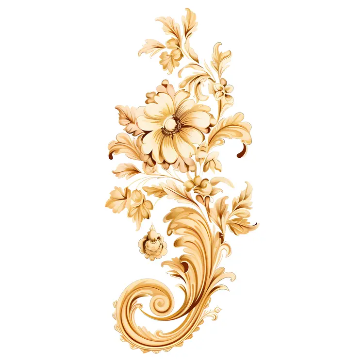 Golden Floral Ornament with Leafy Design