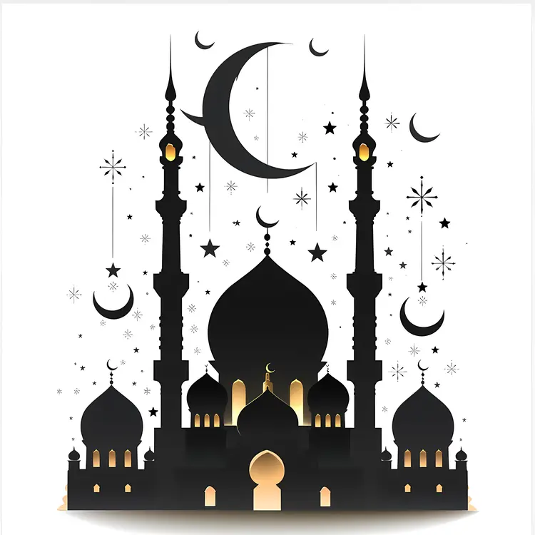 Black Mosque with Crescent Moon and Stars