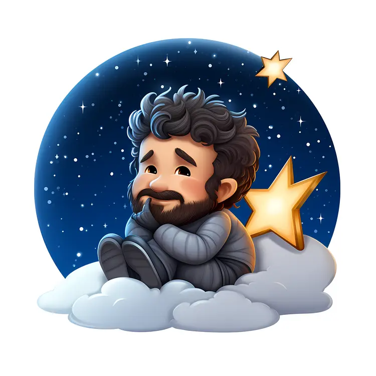 Man Sleeping on a Cloud with Stars