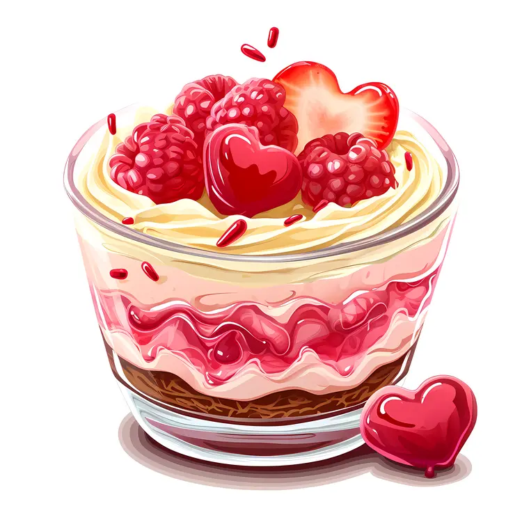 Heart-themed Dessert in a Glass with Berries