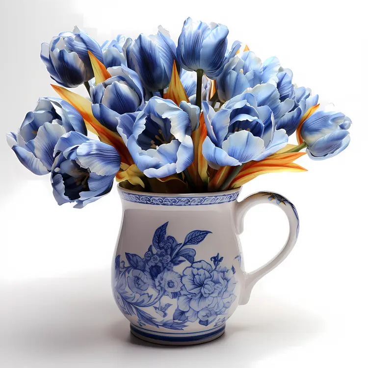 Blue Tulips in Decorative Vase