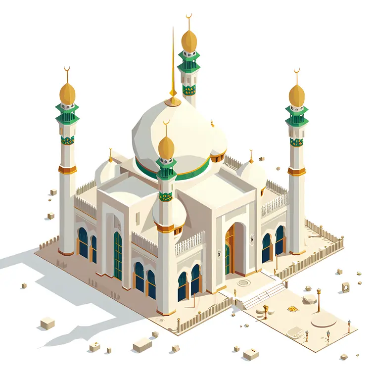 White Mosque with Green Domes and Minarets