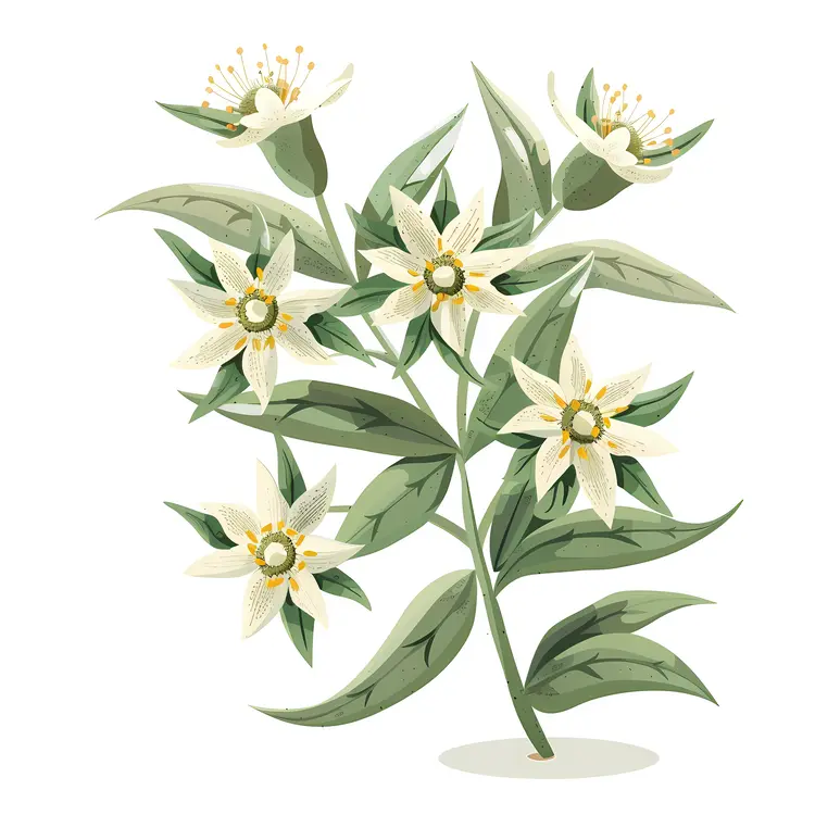 Elegant White Flowers with Green Leaves