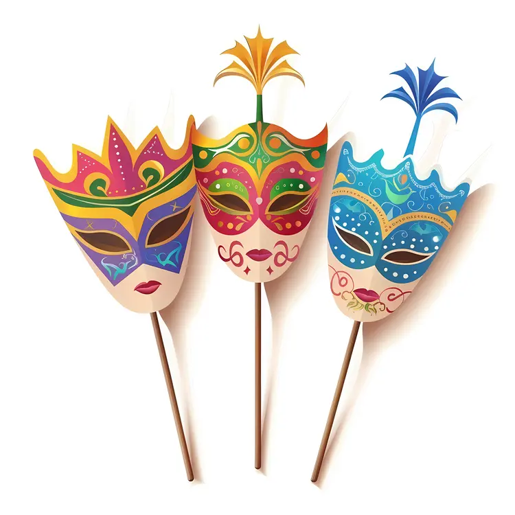 Set of Colorful Decorative Masks on Sticks