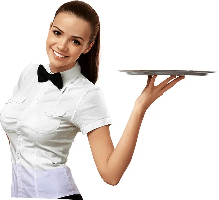 Smiling Waitress with Tray